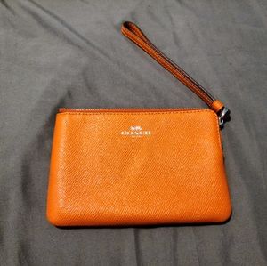 NWT Coach Orange Leather Wristlet